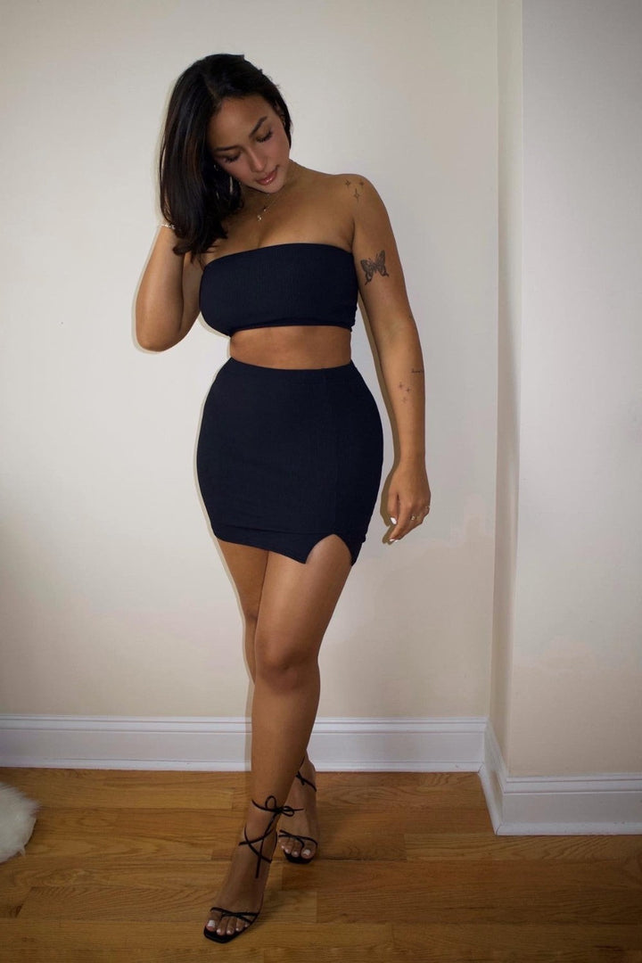 Bandeau Crop Top - Black Rib