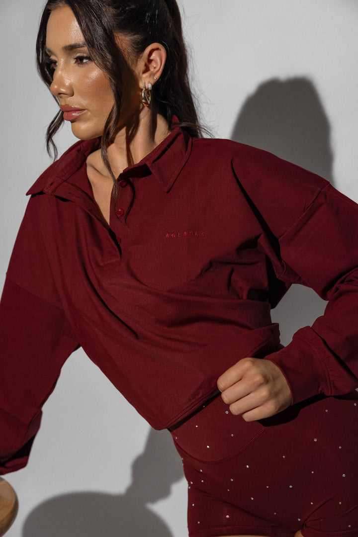 Oversized Varsity Polo - Burgundy