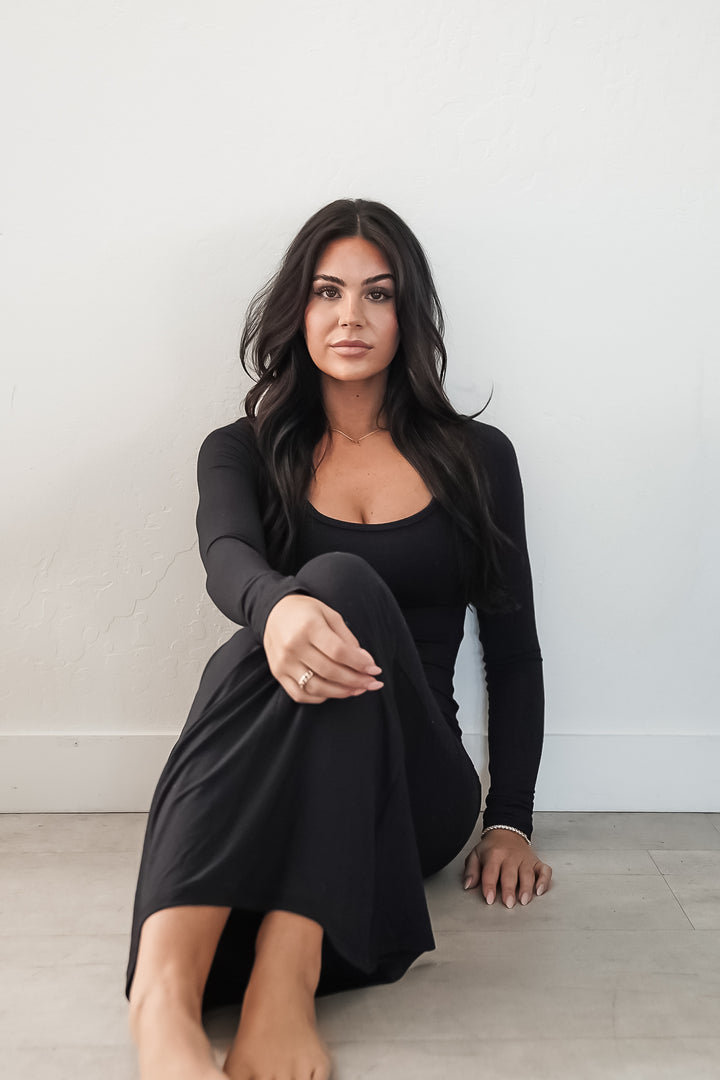 Long Sleeve Maxi Dress - Black Modal