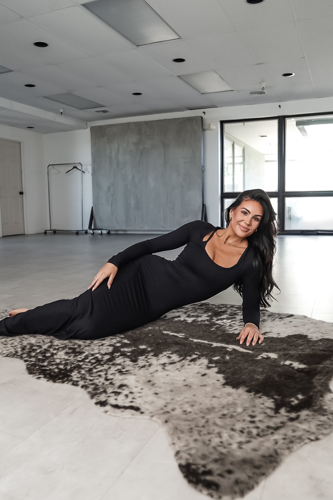 Long Sleeve Maxi Dress - Black Modal