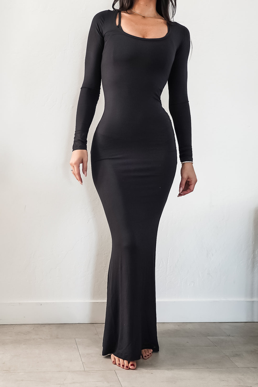 Long Sleeve Maxi Dress - Black Modal