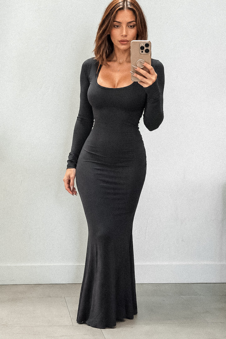 Long Sleeve Maxi Dress - Black Modal
