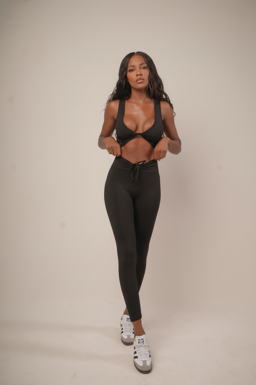 Ruched Braided Icon Legging - Black