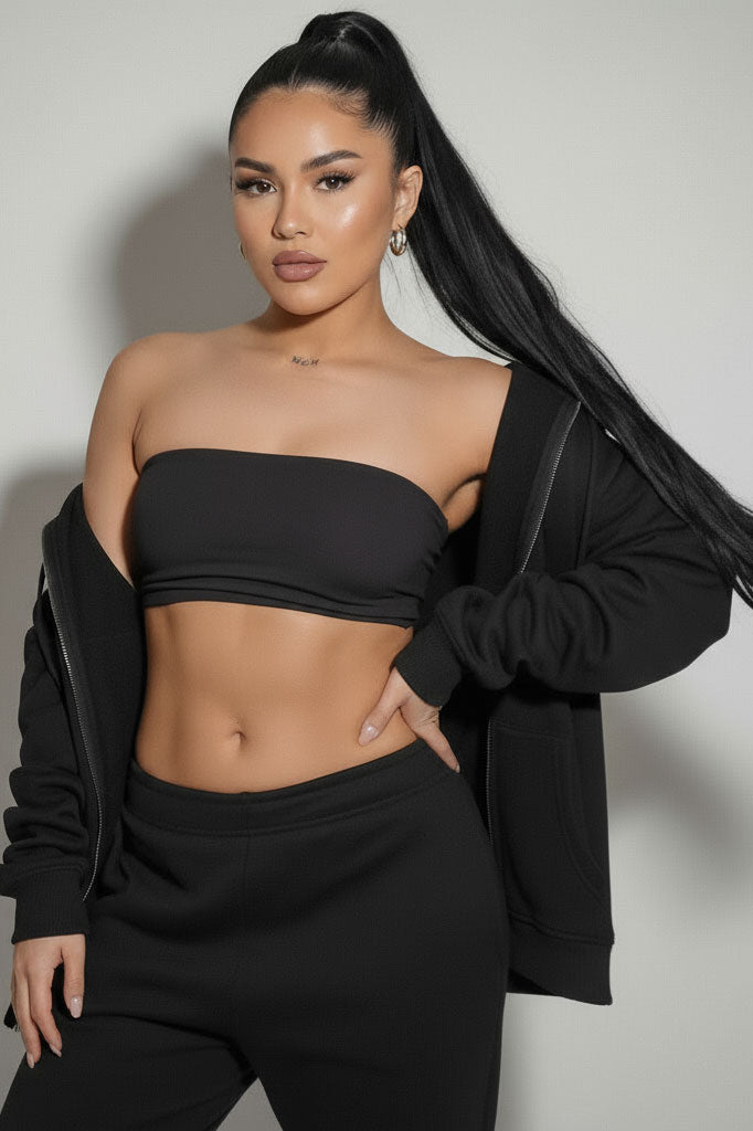 Oversized Zip-up Hoodie - Black