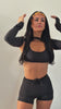 Black Everyday shrug, bralette and ruched shorts campaign