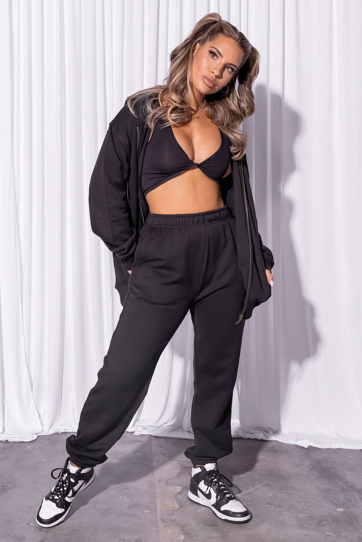 Oversized Zip-up Hoodie - Black